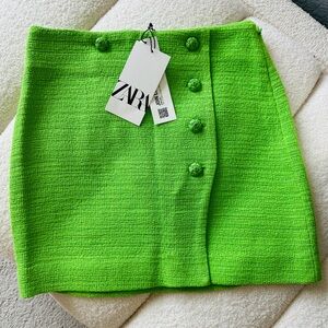 Zara Women's Tweed Vibrant Green Mini Skirt Size XS
